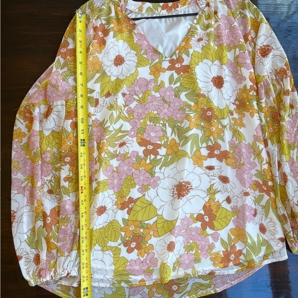 Women Casual Boho Blouse Fashion Floral Yellow V Neck Long Puff Sleeve Medium - Picture 7 of 12